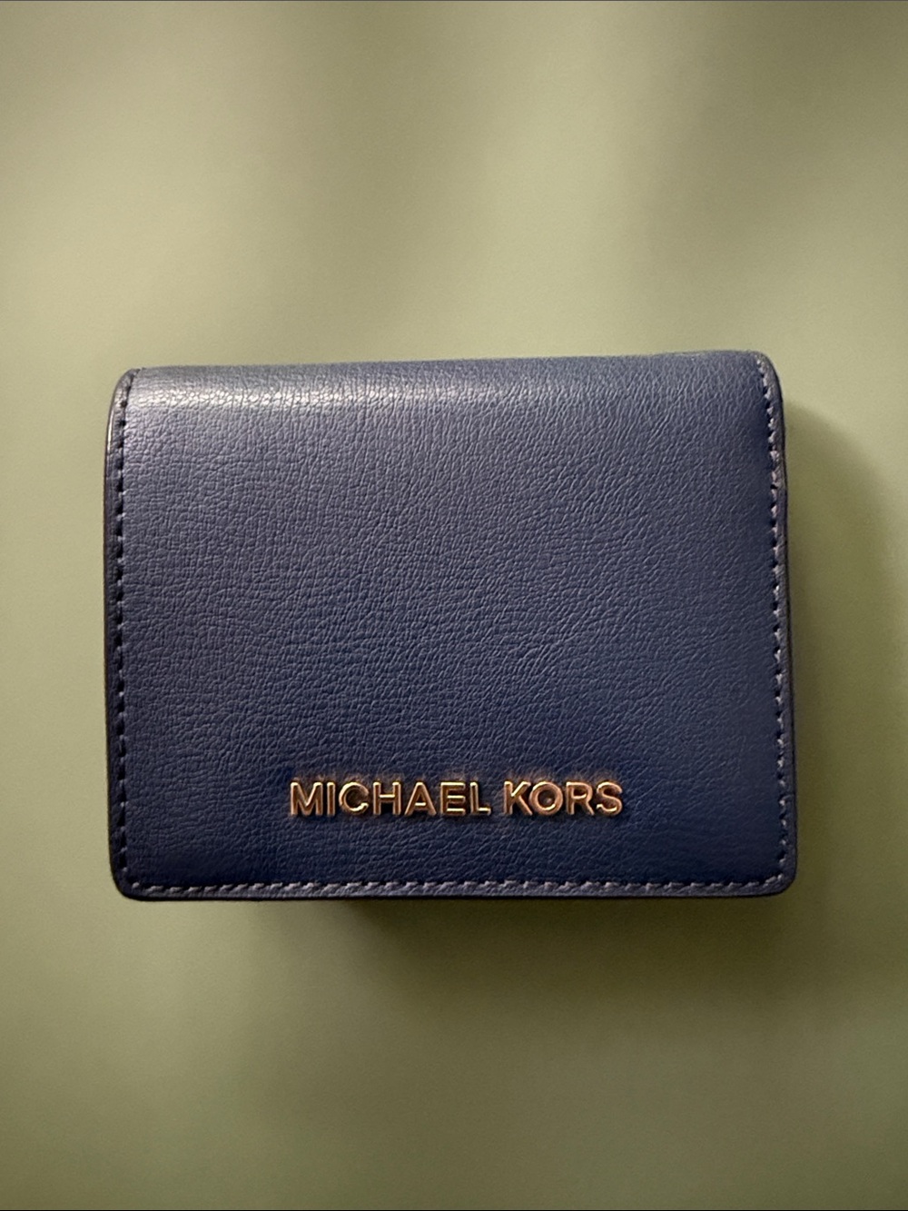 Michael Kors Navy Leather Card Holder with Gold Logo
